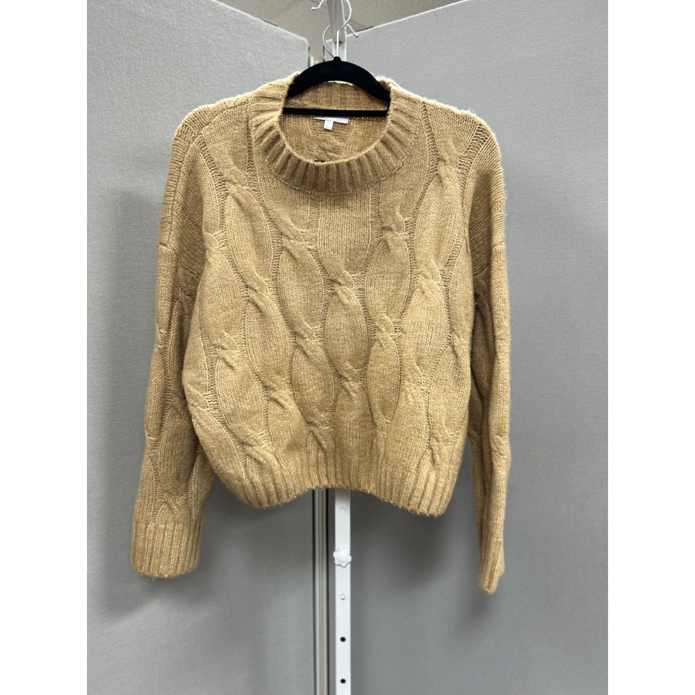GB Sweater Pullover Ribbed cable knit tan vintage wool blend sz M
